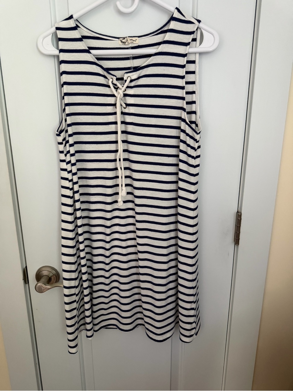 About A Girl Navy and White Striped Lace-Up Mini Dress